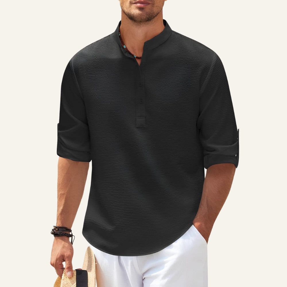 Men’s Casual Mandarin Collar Shirt – Ascot