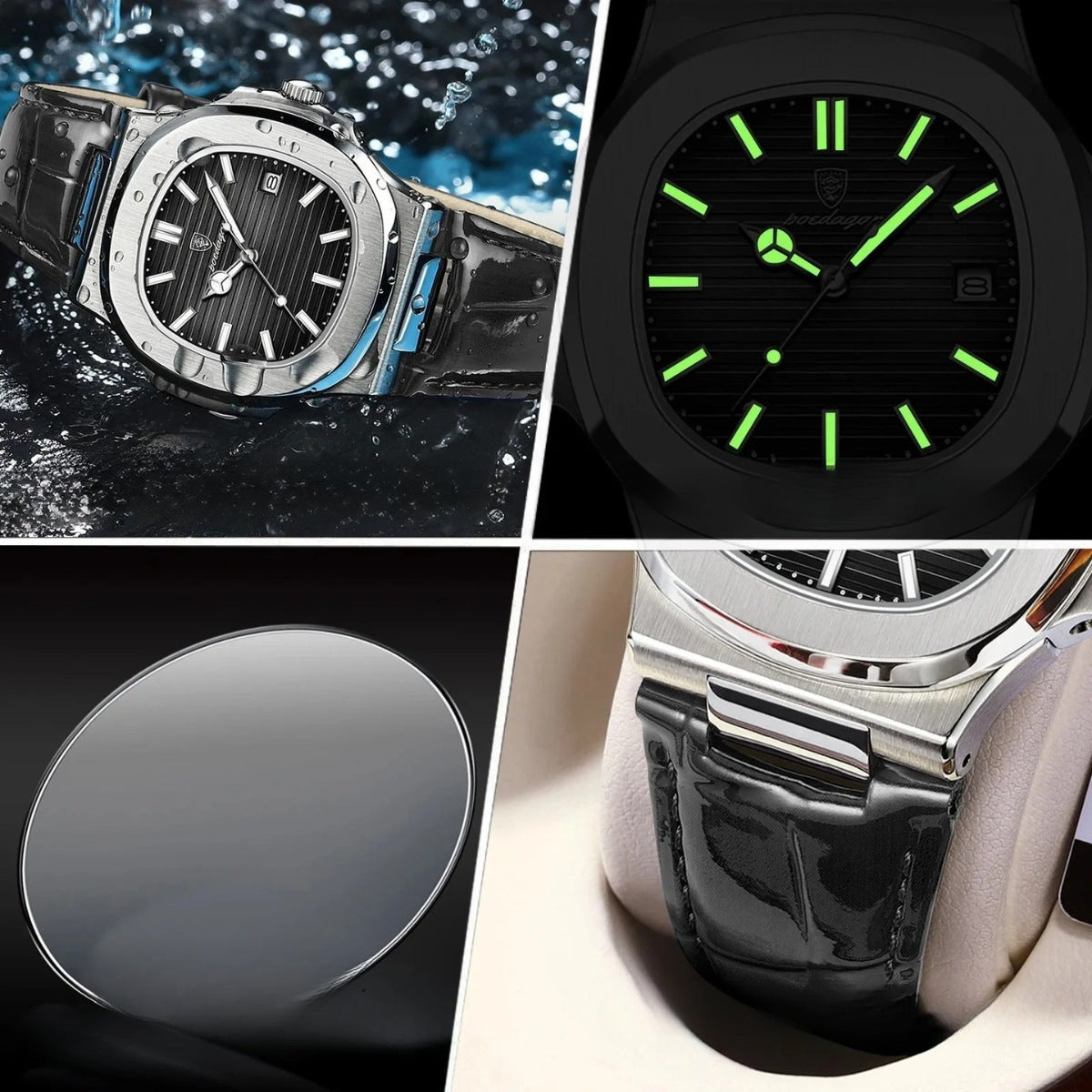 Men's Black Leather Watch - Luxe