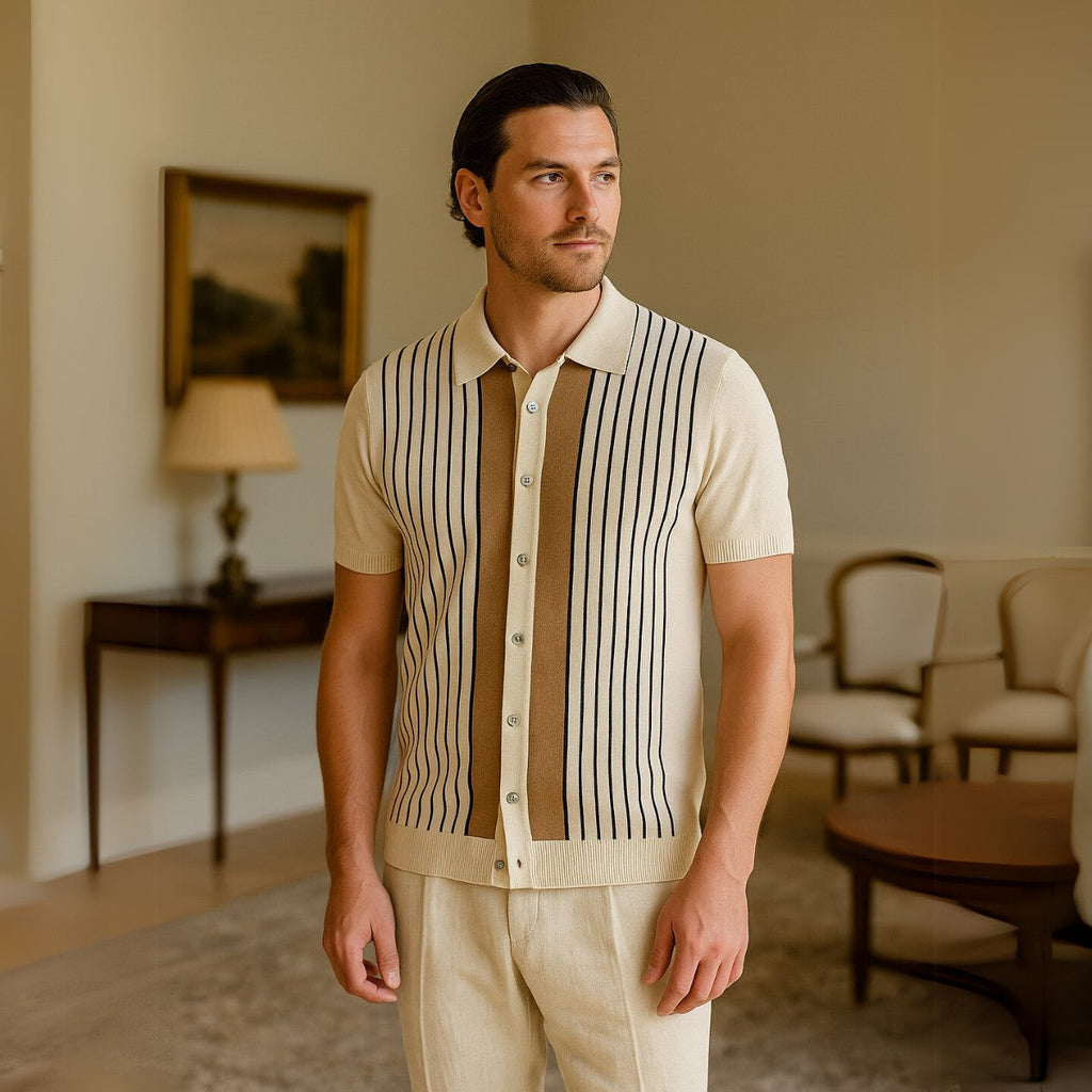 Striped Knit Polo Shirt - Montelle